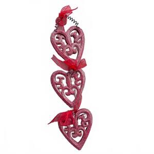 Valentine's Red Glitter Heart Wall Hanging with Bows